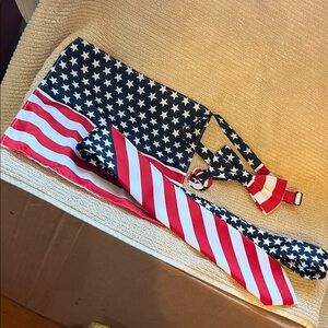 American Flag Tie, pocket square, lapel pin and Bow Tie Set